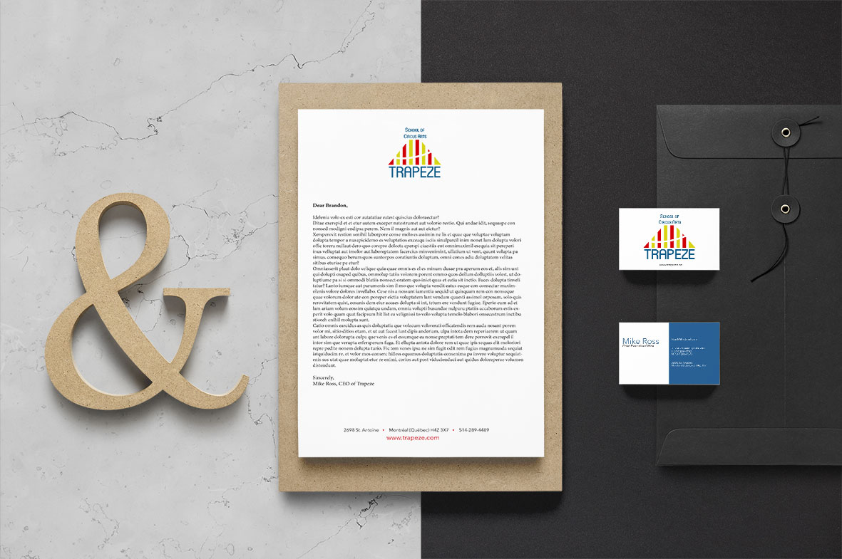For this unique project, we had to create a branding for a company called Trapeze. We had to do everything from business card to form as well as a letterhead. The challenge of this was to find a way to integrate the style of the logo in all the designs including the letterhead and business cards.